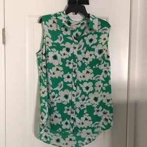 Beautiful Green Flower Sleeveless Blouse